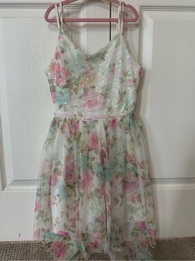 Lilt -  Floral Tulle & Sequin Dress with Pink & Green Accents